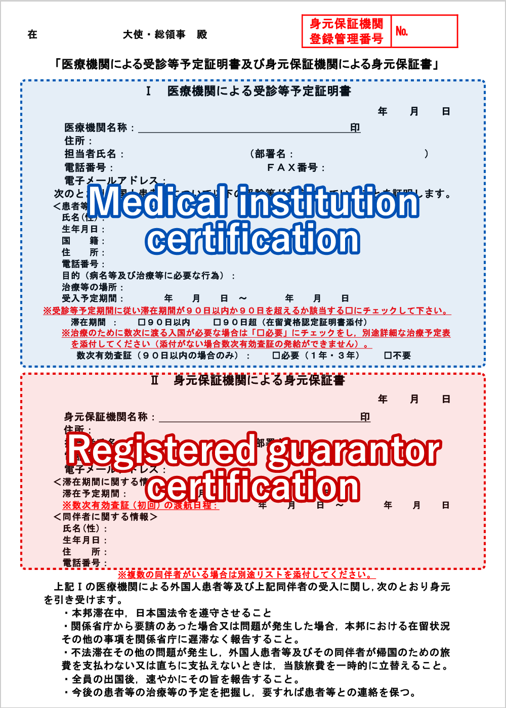 Medical institution certification/Registered guarantor certification
